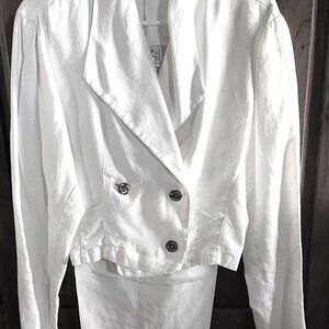 White 100% Pure Linen Cropped Jacket and Pants